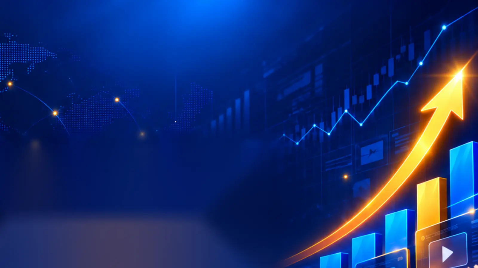 Product Launch Formula results: rising bar chart and golden growth arrow