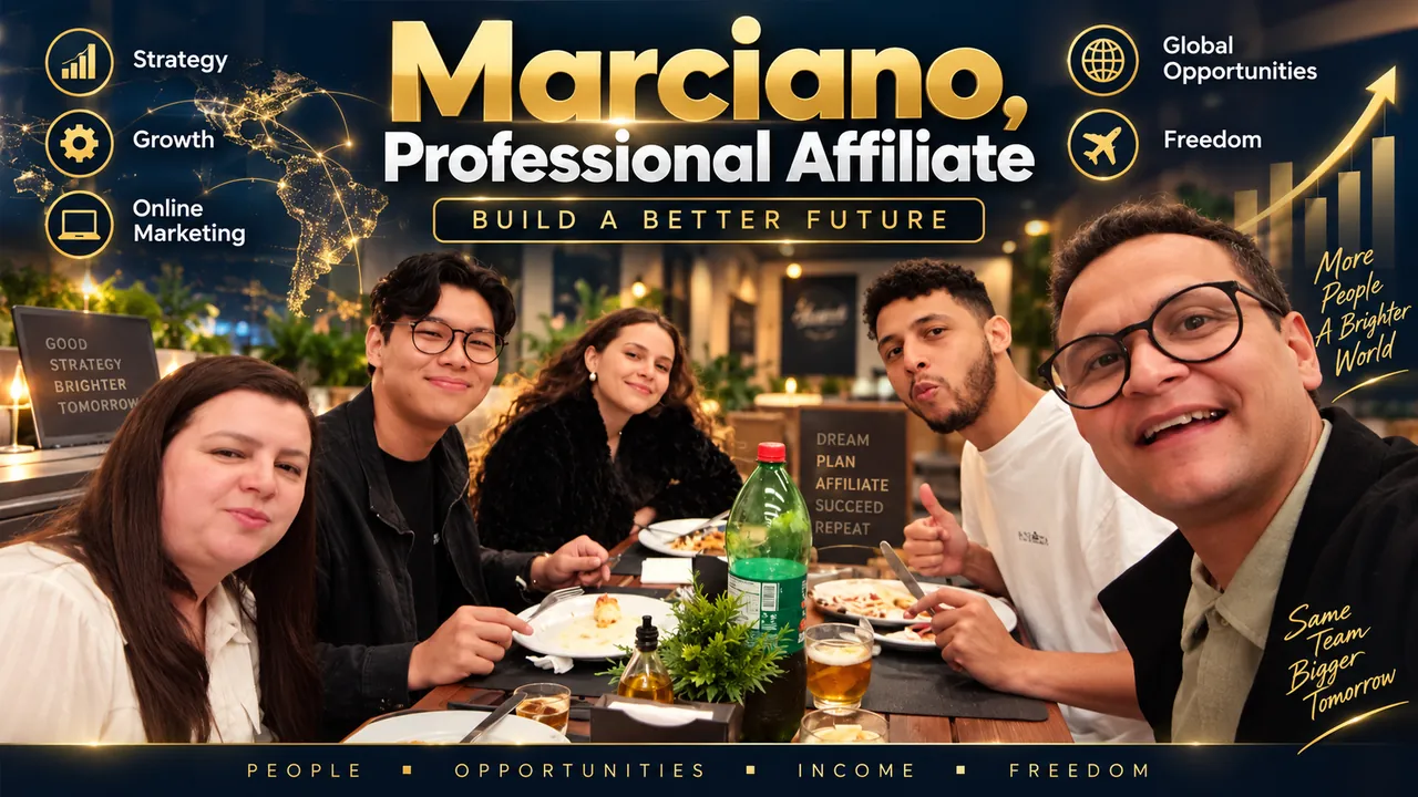 Marciano, editor of PLF Reviews, sharing a meal with friends from his online business community