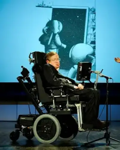 Stephen Hawking speaking at NASA's 50th anniversary lecture series in 2008